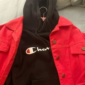 champion hoodie with red(Korean brand)jacket